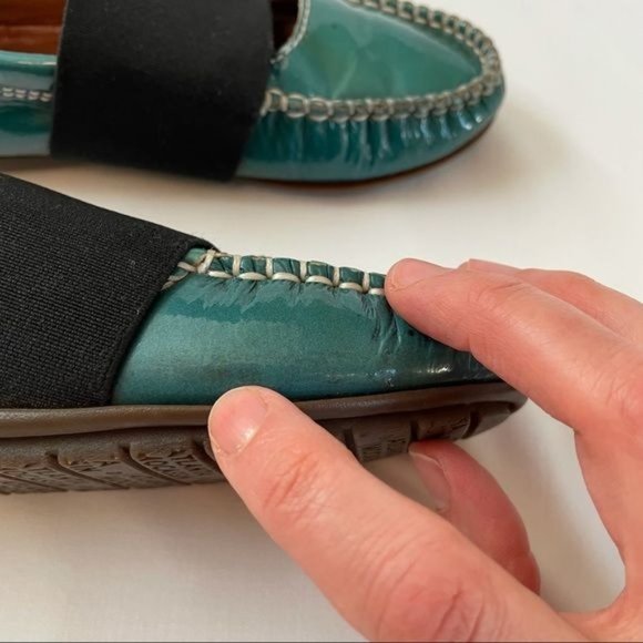 Atlanta Mocassins Kids Teal Patent Leather Slip-On Loafers with Elastic Strap - Picture 8 of 10